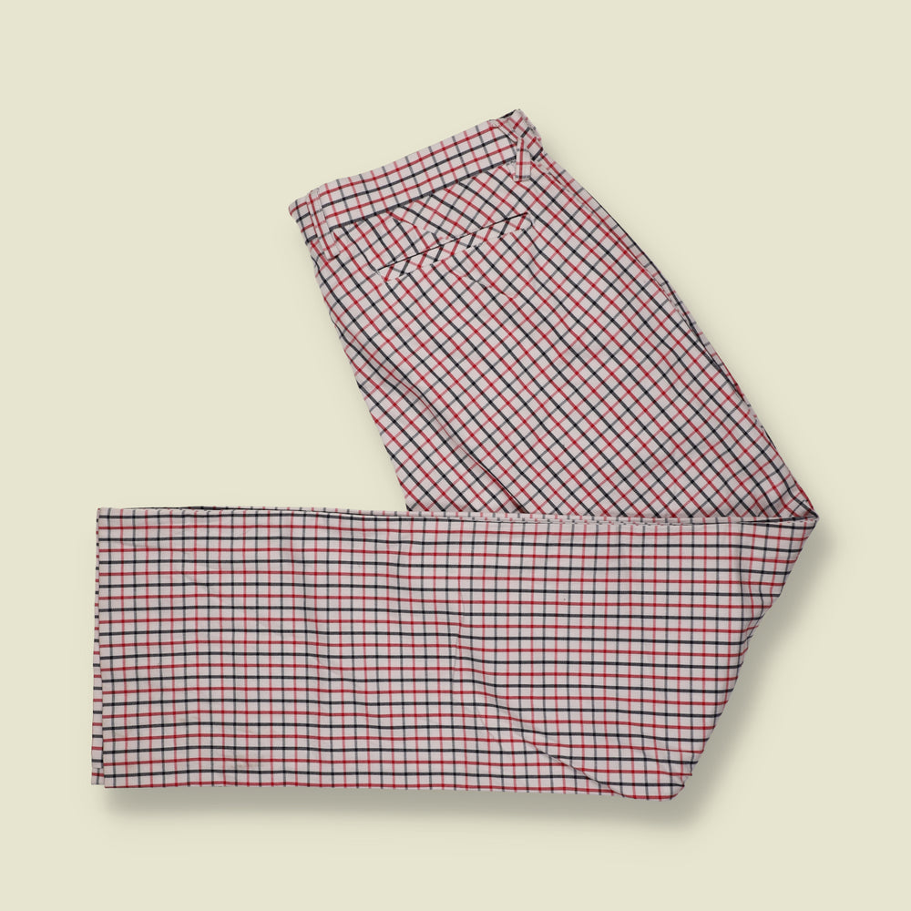 2000s | Adidas Check Trousers | White, Red & Black - W34