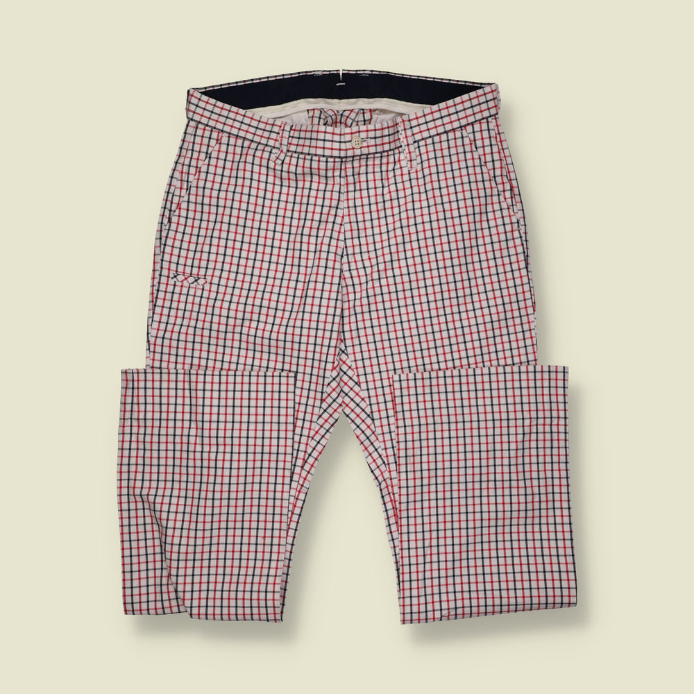 2000s | Adidas Check Trousers | White, Red & Black - W34