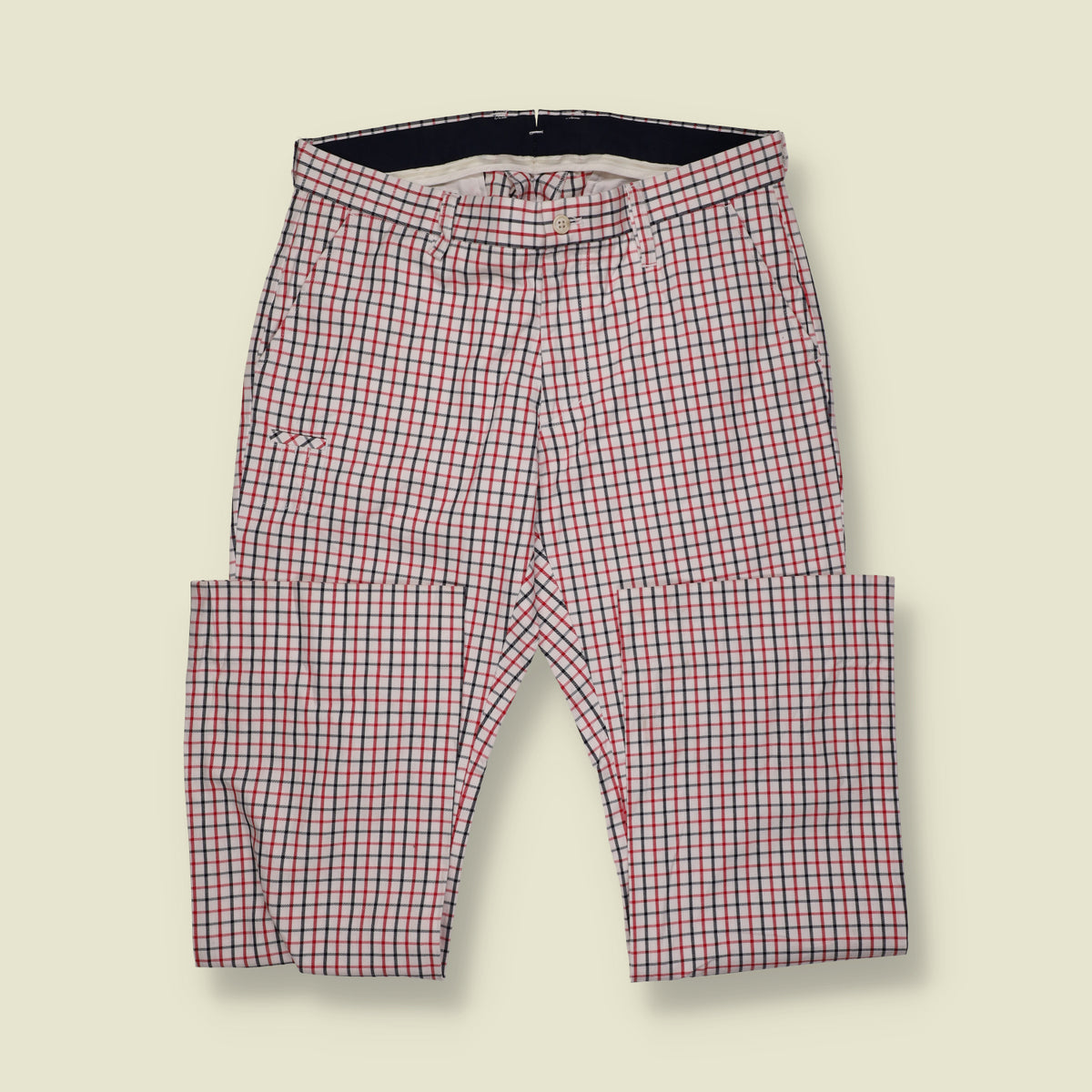 2000s | Adidas Check Trousers | White, Red & Black - W34