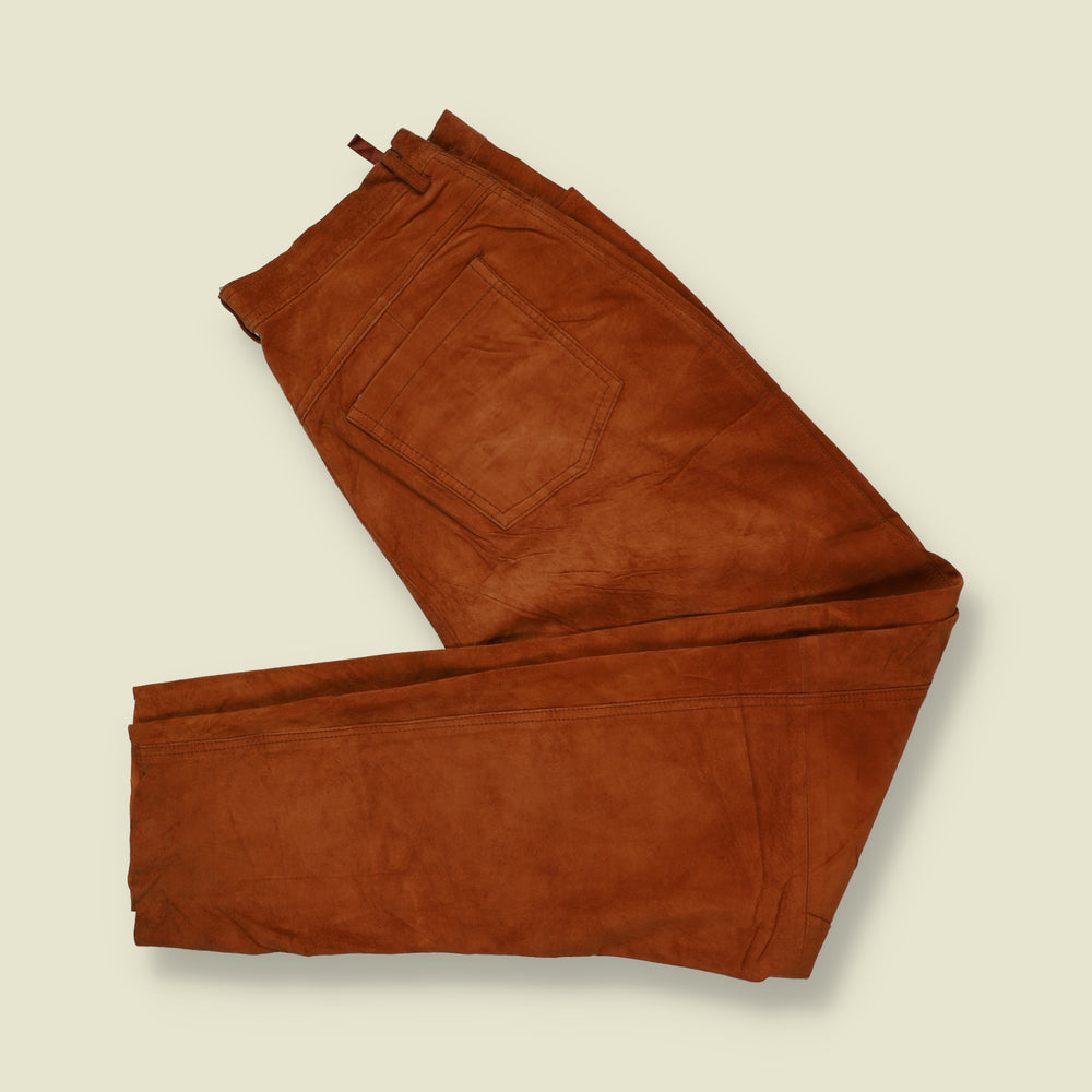 1980s | Suede Leather Trousers | Tan Brown - W28