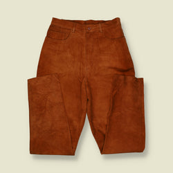 1980s | Suede Leather Trousers | Tan Brown - W28