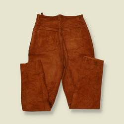 1980s | Suede Leather Trousers | Tan Brown - W28