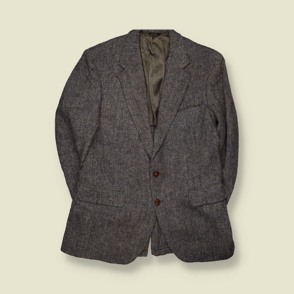 1970s | Harris Tweed Herringbone Wool Blazer | Grey - M
