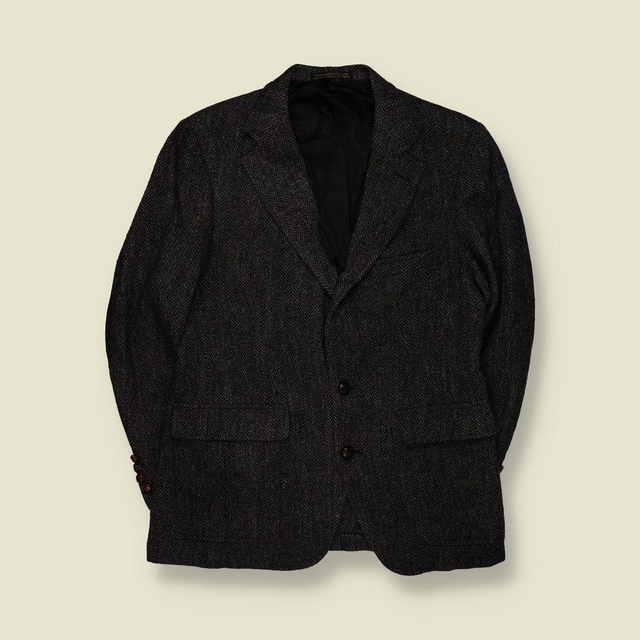 1970s | Harris Tweed Herringbone Wool Blazer | Charcoal Grey - S