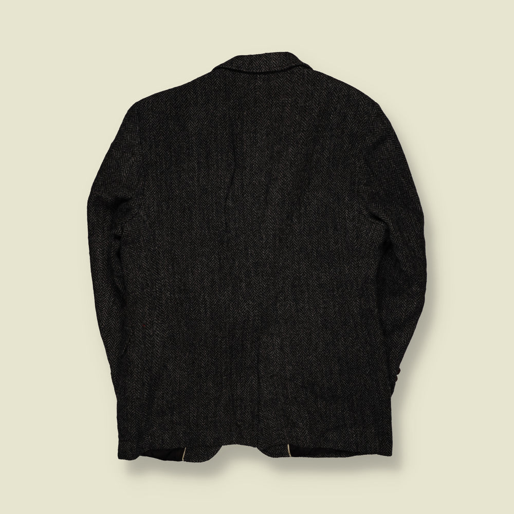 1970s | Harris Tweed Herringbone Wool Blazer | Charcoal Grey - S