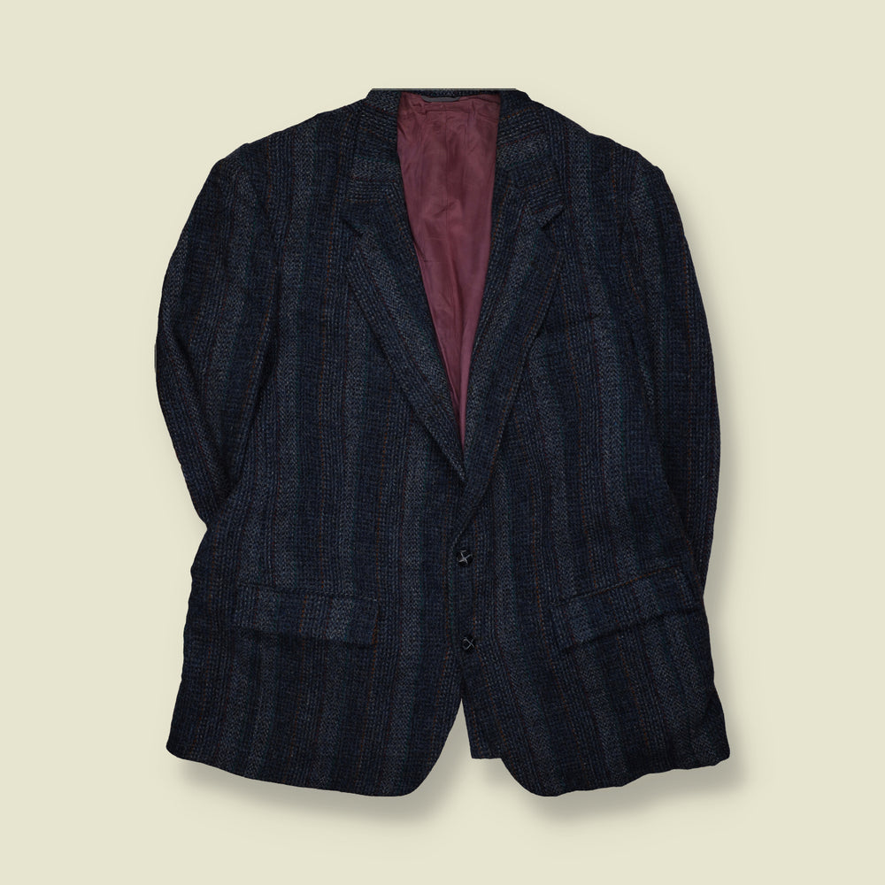 1980s | Harris Tweed Check Wool Blazer | Navy Blue - XL