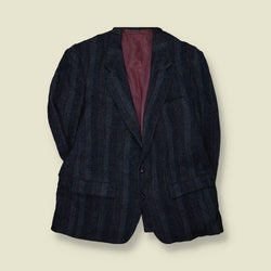 1980s | Harris Tweed Check Wool Blazer | Navy Blue - XL