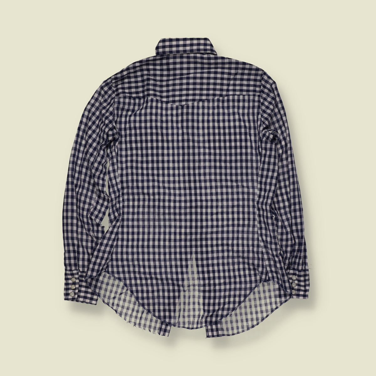 1970s | Dee Cee Gingham Check Western Shirt | Navy & White - XXS