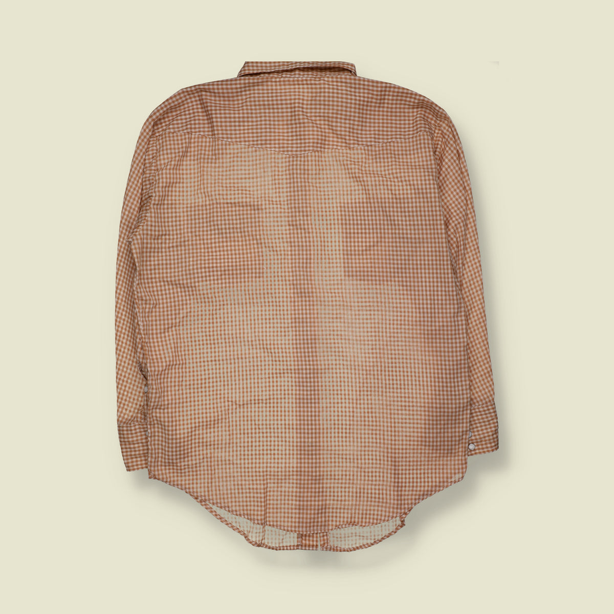 1970s | Gingham Check Western Shirt | Tan & White - XL