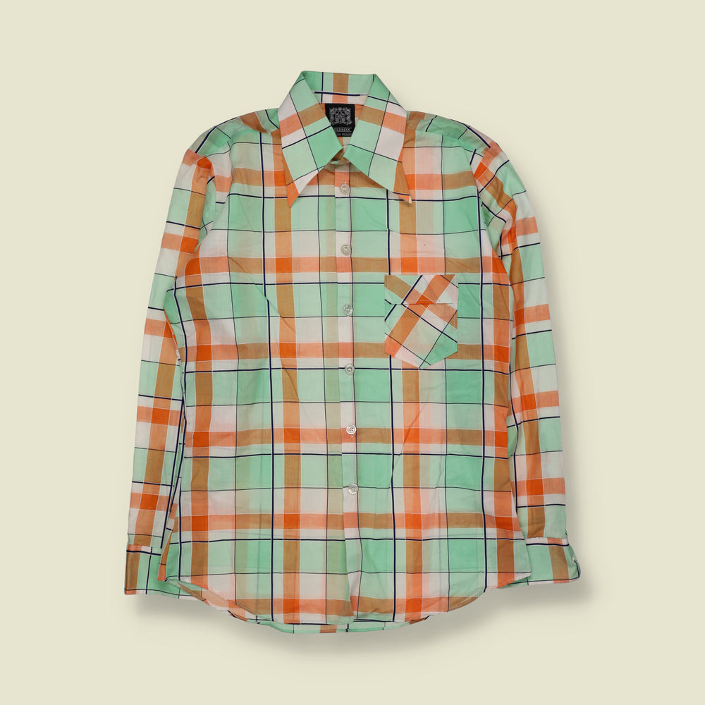 1970s | Coldpress Check Shirt | Mint Green & Orange - M