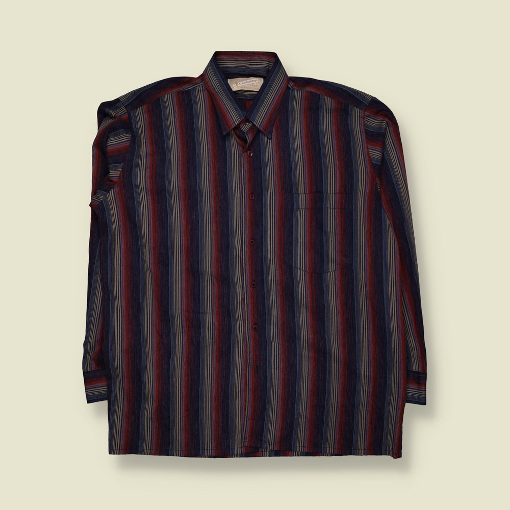 1970s | Cambridge | Vertical Stripe Shirt | Navy, Red & Grey - XXL