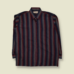 1970s | Cambridge | Vertical Stripe Shirt | Navy, Red & Grey - XXL