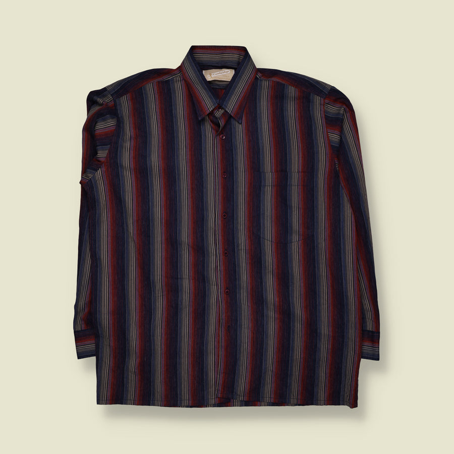 1970s | Cambridge | Vertical Stripe Shirt | Navy, Red & Grey - XXL