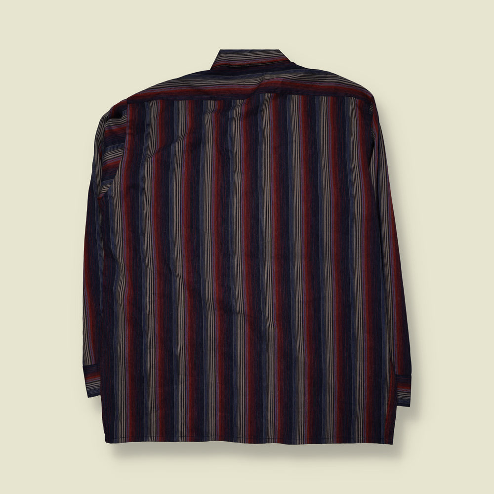 1970s | Cambridge | Vertical Stripe Shirt | Navy, Red & Grey - XXL