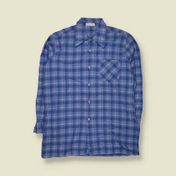 1970s | Cotton Blend Check Shirt | Blue & White - L