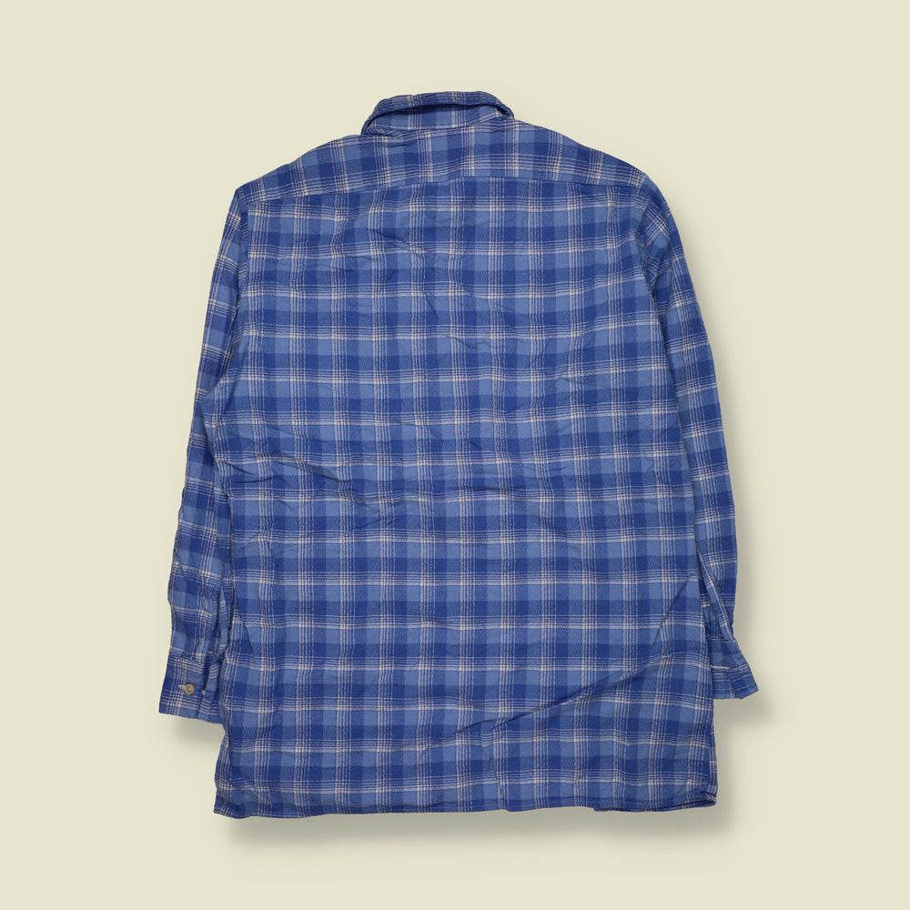 1970s | Cotton Blend Check Shirt | Blue & White - L