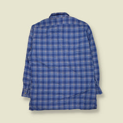 1970s | Cotton Blend Check Shirt | Blue & White - L