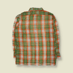 1970s | Plaid Check Long Sleeve Shirt | Green, Orange & White - XXL