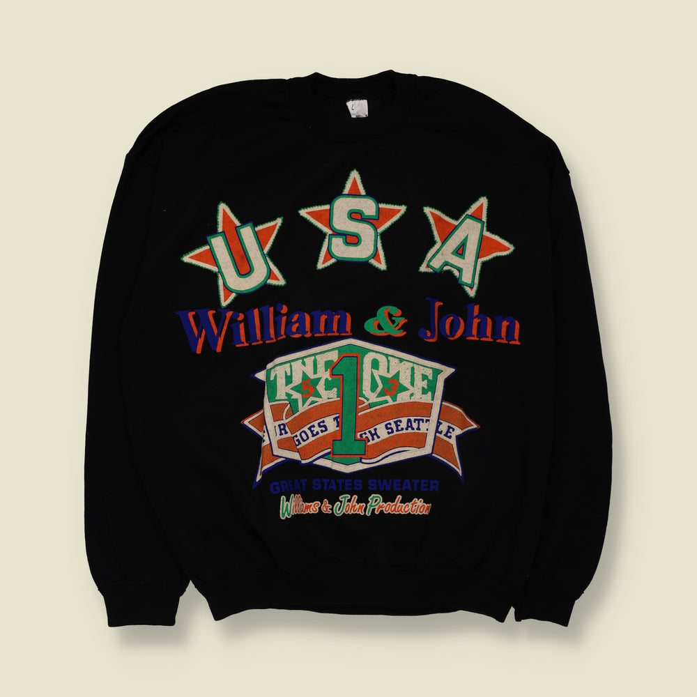 1990s | William & John | USA Graphic Sweatshirt | Black - L