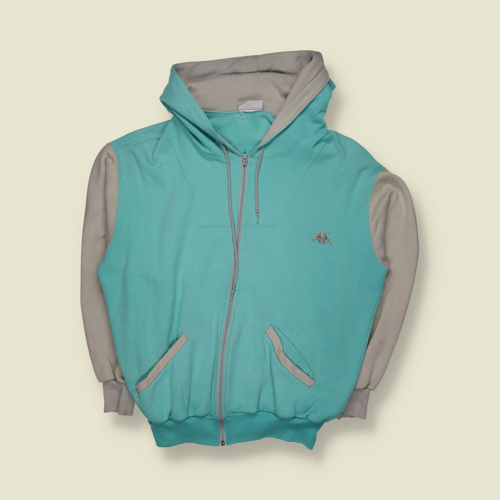 1990s | Kappa | Full Zip Hooded Sweatshirt | Turquoise & Grey - XL