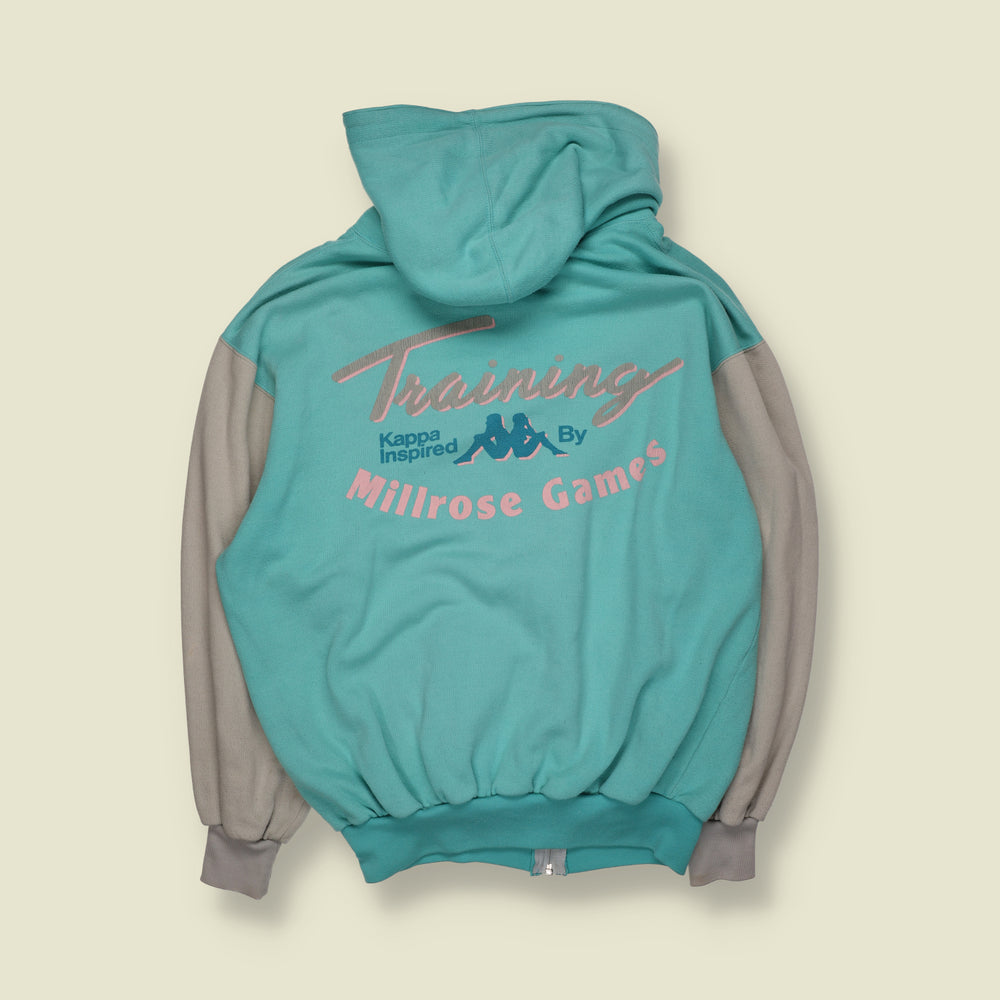 1990s | Kappa | Full Zip Hooded Sweatshirt | Turquoise & Grey - XL