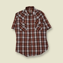 1980s | Ely Cattleman | Red Plaid Short-Sleeve Western Shirt - XL