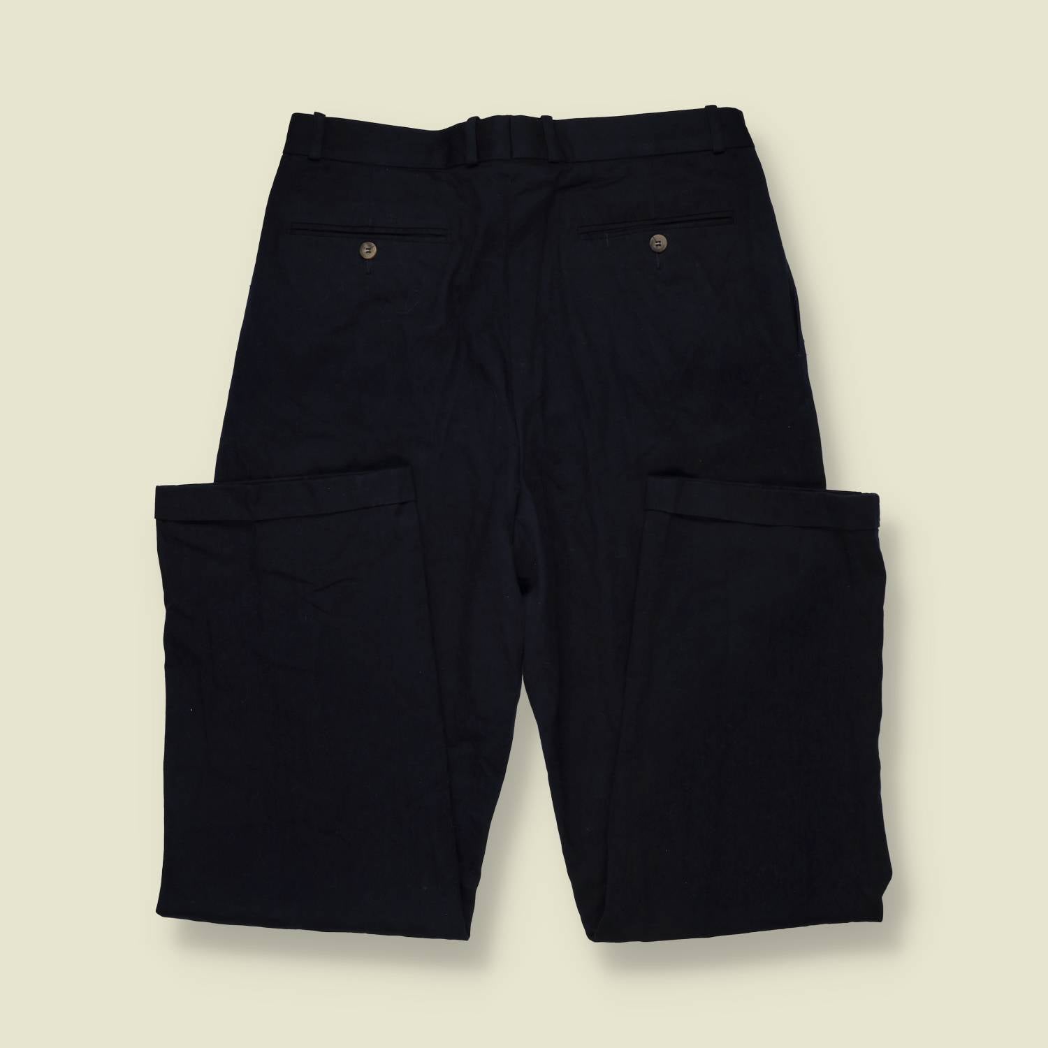 1990s | Navy Pleated Cotton Trousers - w32