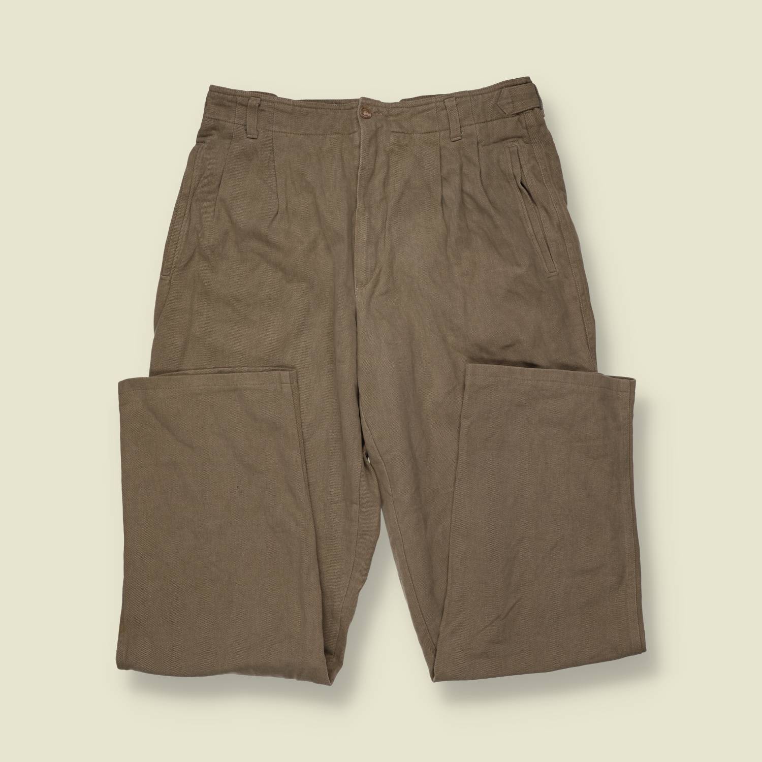 1990s | Olive High-Waisted Pleated Cotton Trousers - w32