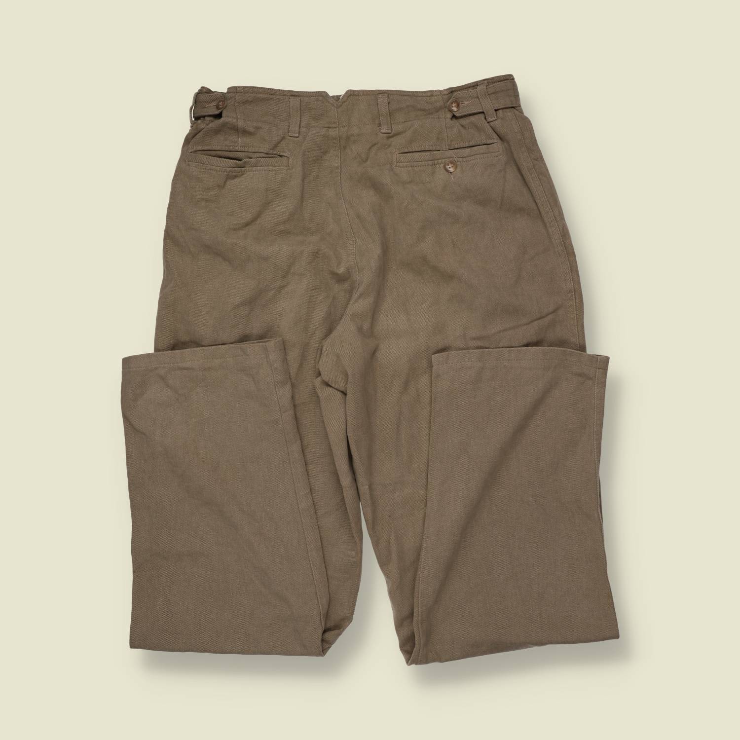 1990s | Olive High-Waisted Pleated Cotton Trousers - w32