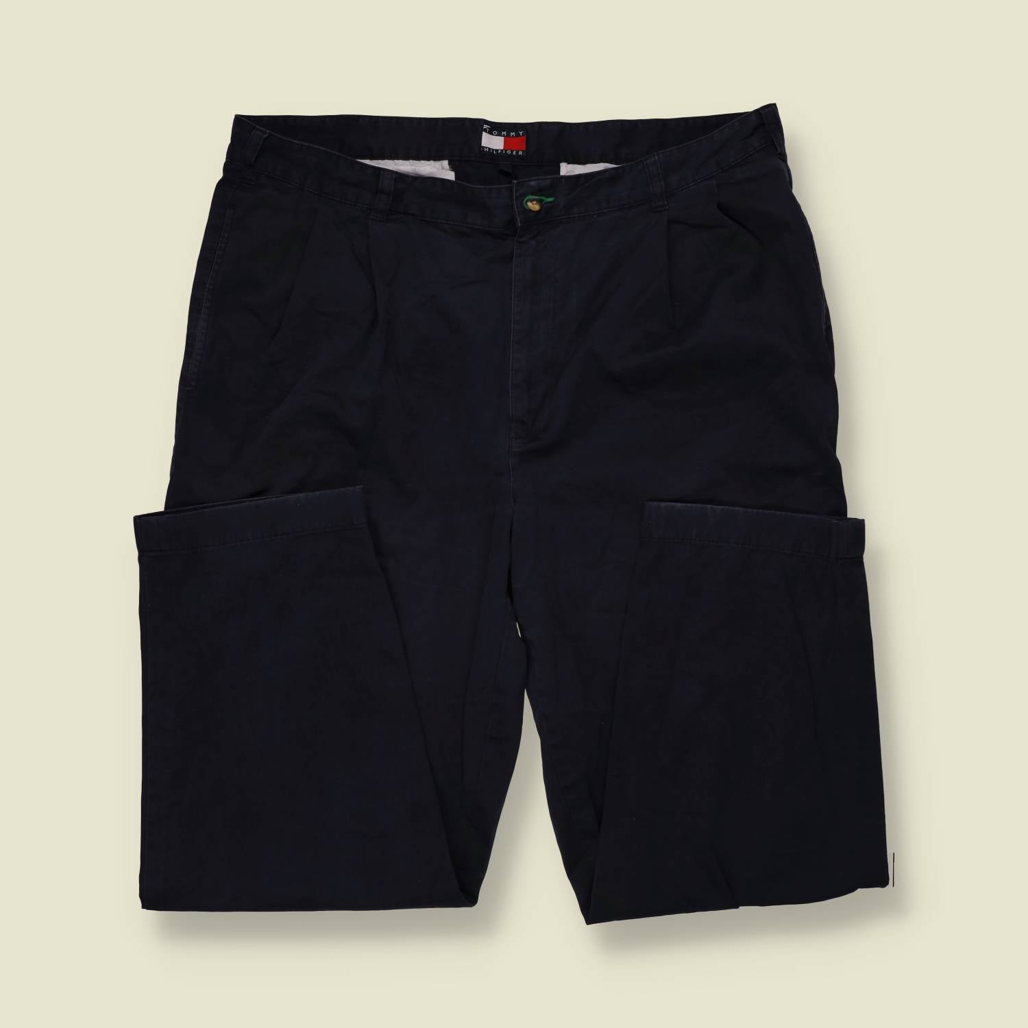 1990s | Tommy Hilfiger | Navy Pleated Cotton Trousers - w40