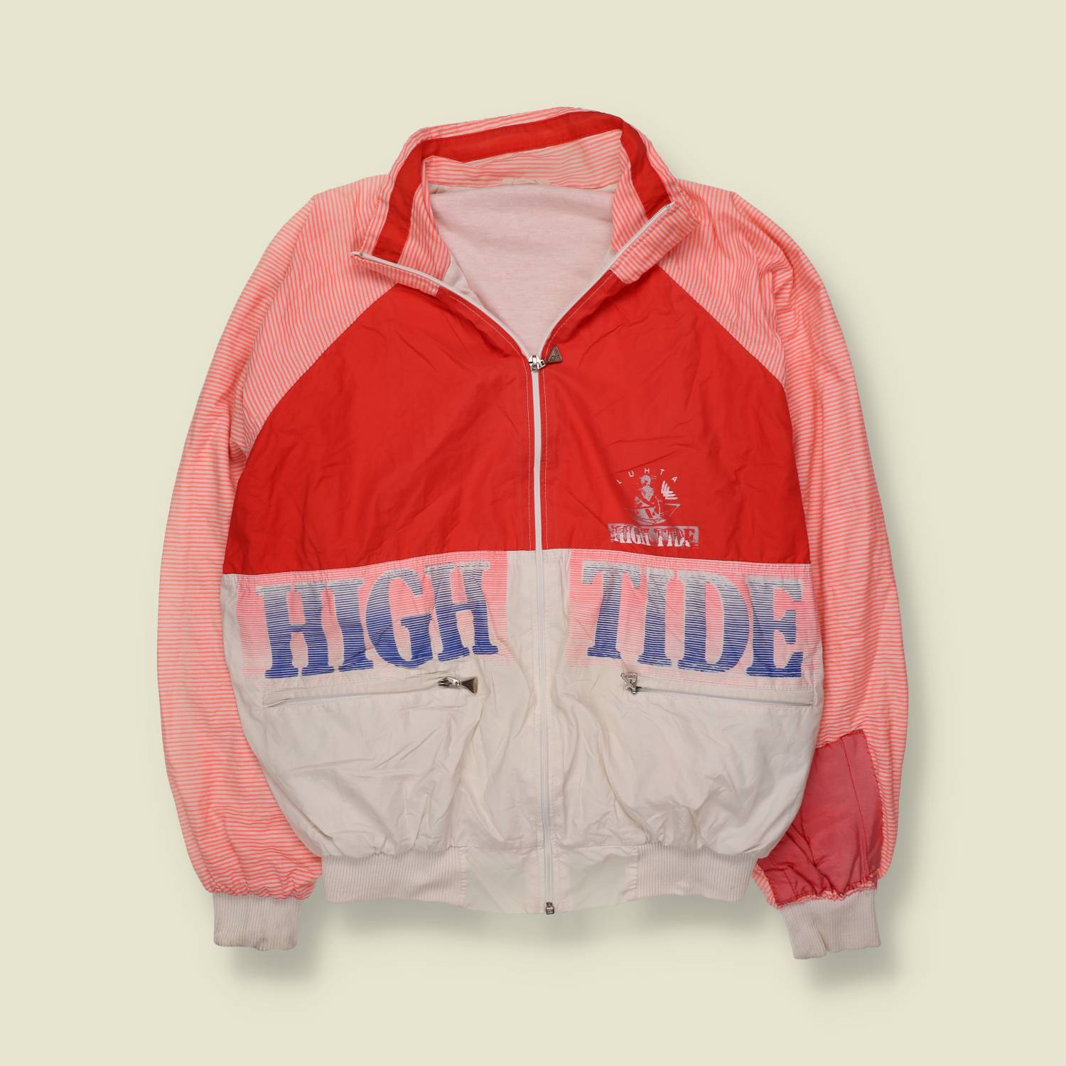 1980s | Luhta | Red & White High Tide Windbreaker Track Top - XL