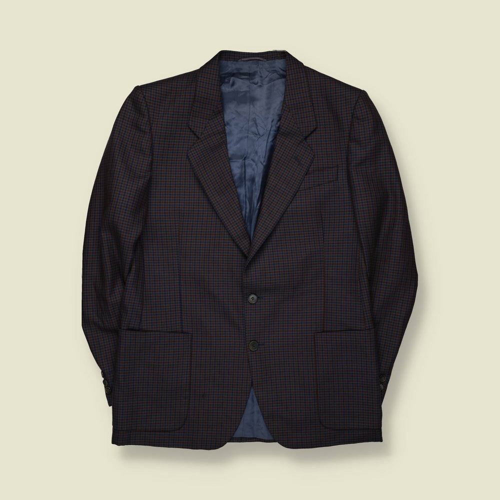 1980s | Confezioni | Navy & Burgundy Micro-Check Two-Button Blazer - M