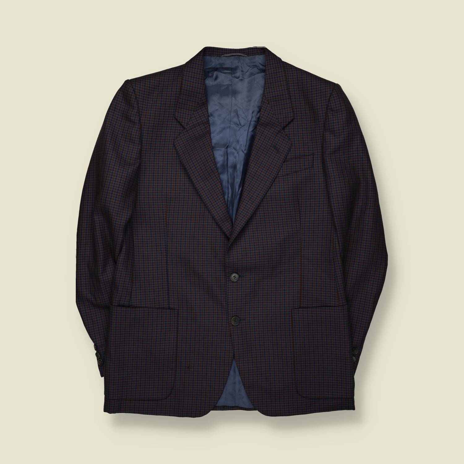 1980s | Confezioni | Navy & Burgundy Micro-Check Two-Button Blazer - M