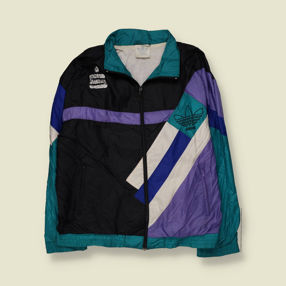1990s | Adidas | Black, Teal & Purple Colour Block Track Jacket - 4XL
