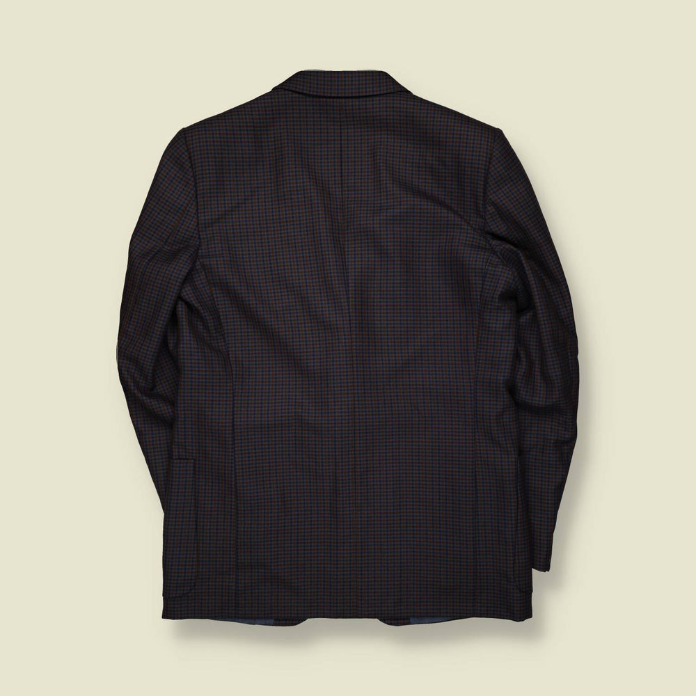 1980s | Confezioni | Navy & Burgundy Micro-Check Two-Button Blazer - M