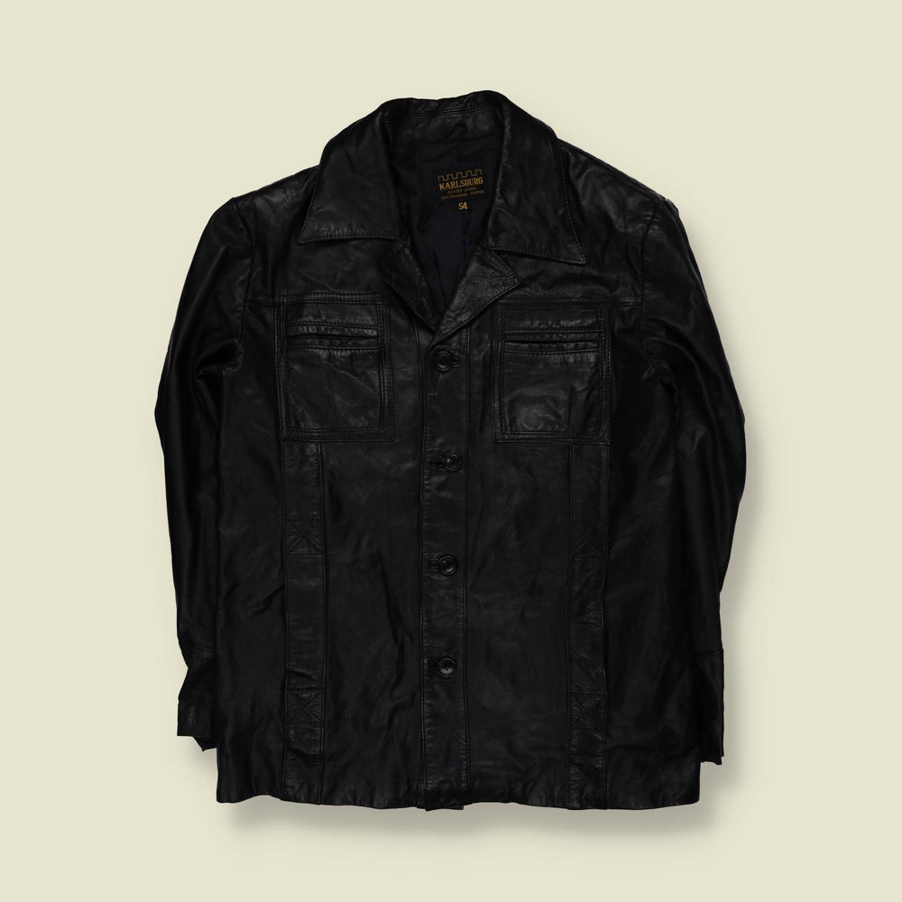 1970s | Karlsburg | Black Leather Button Front Jacket - L