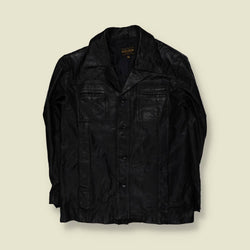 1970s | Karlsburg | Black Leather Button Front Jacket - L