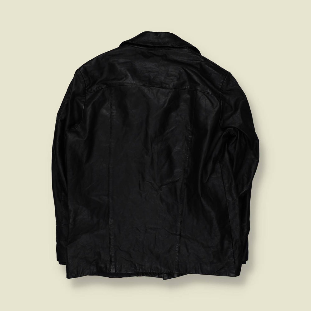 1970s | Karlsburg | Black Leather Button Front Jacket - L