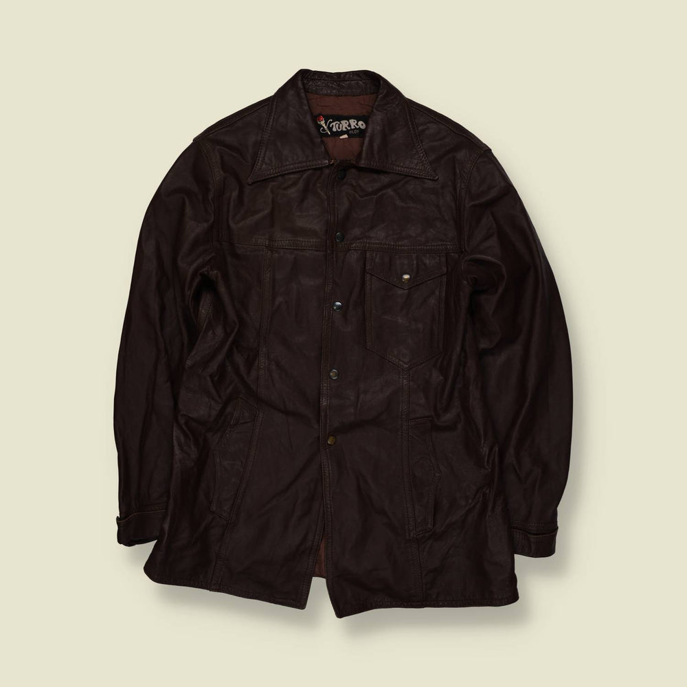 1970s | Turro | Dark Brown Leather Snap Front Jacket - XXS