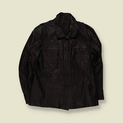 1970s | Black Leather Button Front Shirt Jacket - M