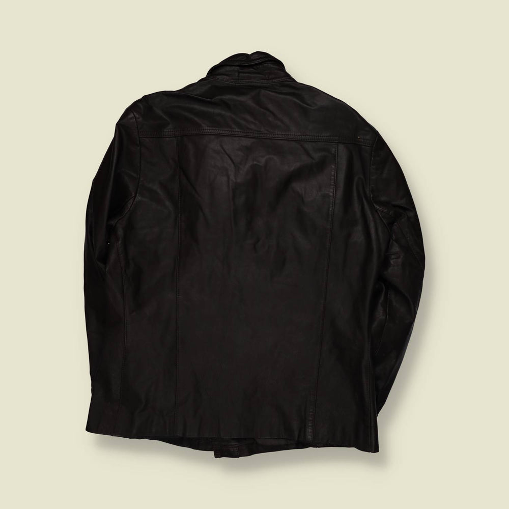 1970s | Black Leather Button Front Shirt Jacket - M