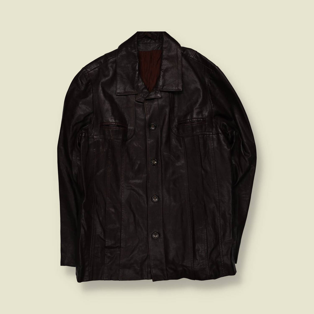 1970s | Dark Brown Leather Button Front Jacket - S