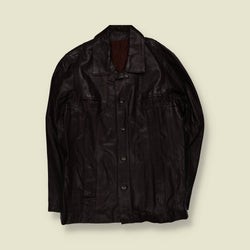 1970s | Dark Brown Leather Button Front Jacket - S