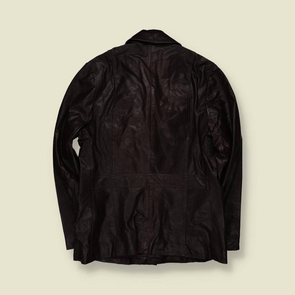 1970s | Dark Brown Leather Button Front Jacket - S
