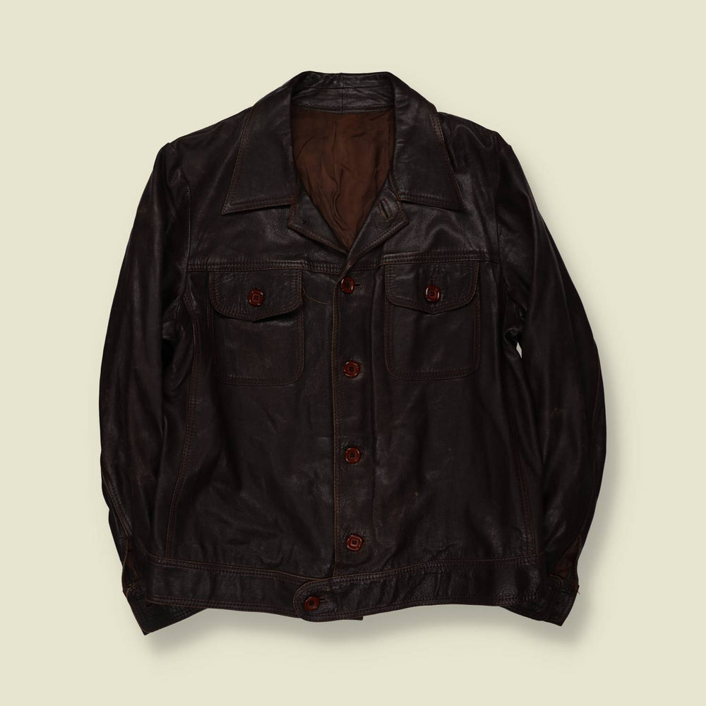 1970s | Dark Brown Leather Button Front Jacket - M