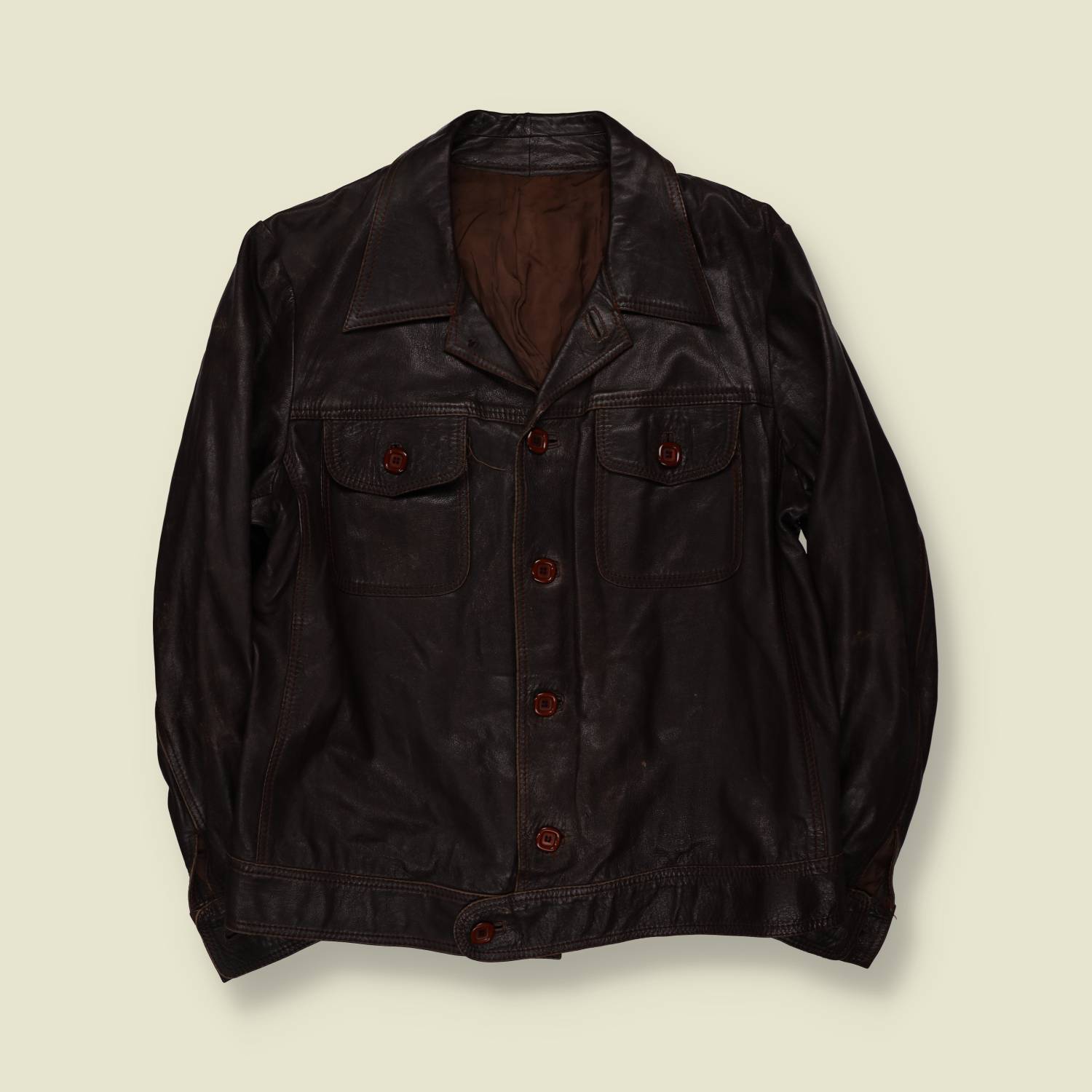 1970s | Dark Brown Leather Button Front Jacket - M