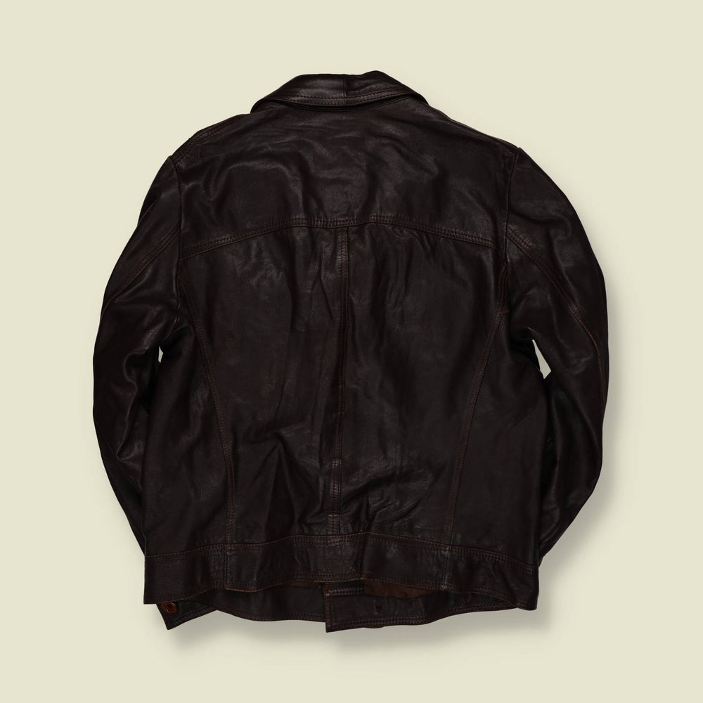 1970s | Dark Brown Leather Button Front Jacket - M