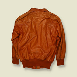 1970s | Tan Leather Zip Front Bomber Jacket - XS
