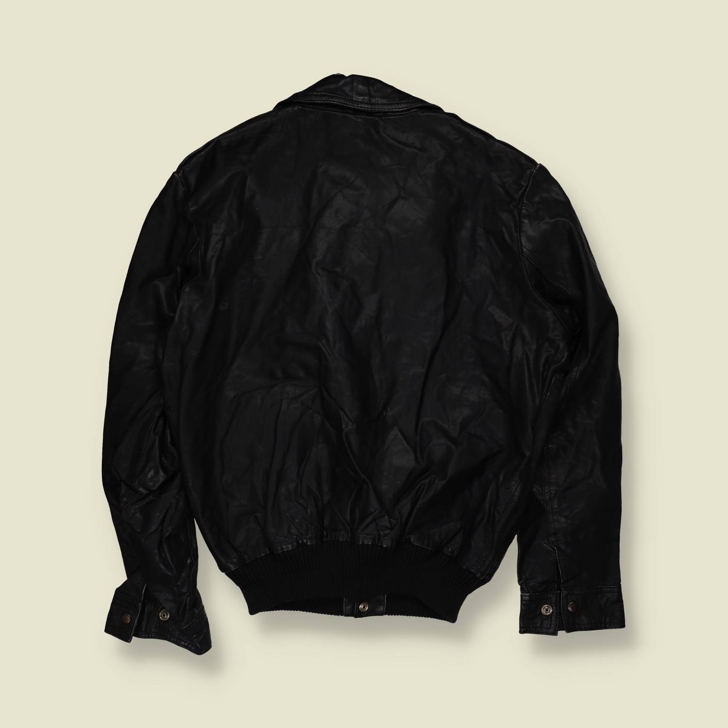 1970s | Black Leather Flight Style Bomber Jacket - M