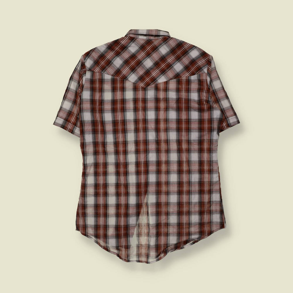 1980s | Ely Cattleman | Red Plaid Short-Sleeve Western Shirt - XL